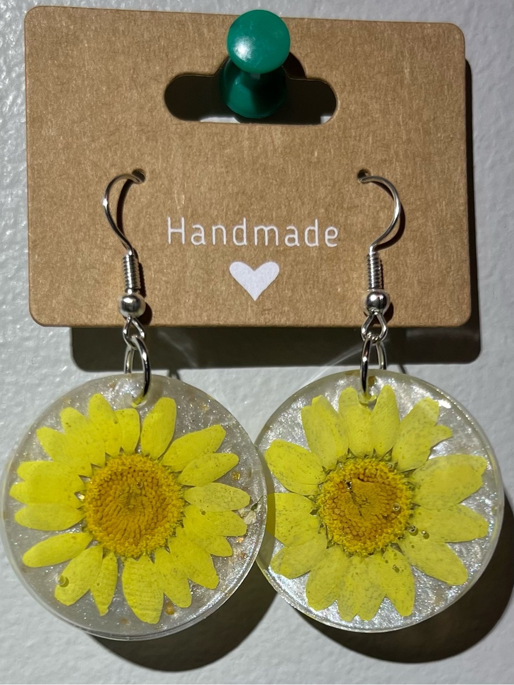 Handmade Yellow Sunflower Resin Dangle Earrings